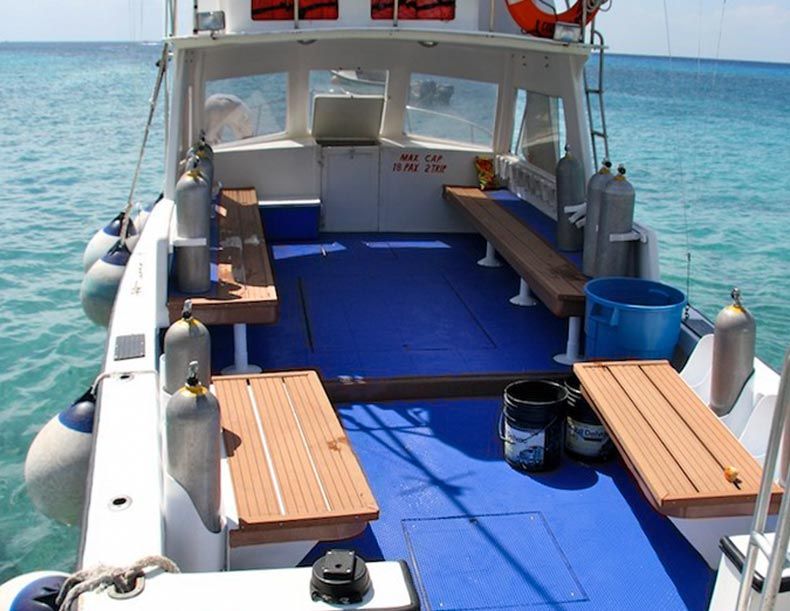 Marine decking on a dive boat
